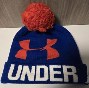 Under Armour Pom Beanie Stocking Hat OS Red, White, and Blue